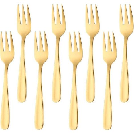 Acier inoxydable Tafelgabeln Or Set de Couverts de Table Fourchette Menügabeln 8 Pièces Manche Longue Fourche pour Buffet Steak Dessert de Fruits, Pâtes, Cuisine Restaurant Table Fork Anti-Rouille Réu (1/3)
