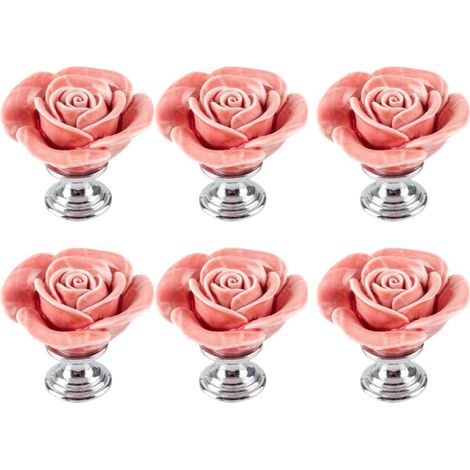 de 6 boutons en céramique à motif rose poignées en zinc pour (1/5)