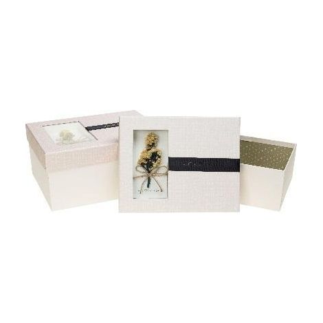 Geschenkbox mit 2 beigefarbenen Rosetten