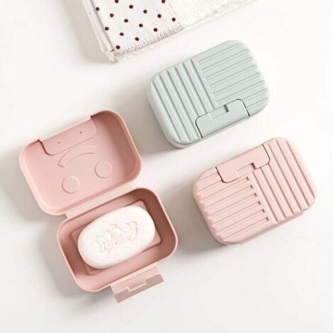 Set mit 2 Reiseseifenschalen, Seifenboxen, Seifenbehältern, perfekt als Geschenk und für Reisen (grün und rosa)