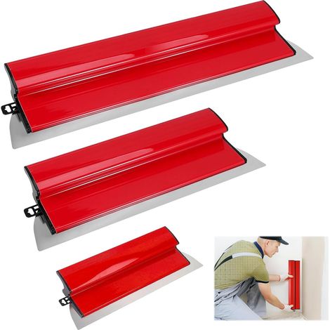 Kit 3 Spatules à Enduit – Lames Acier Inoxydable 25 cm, 40 cm, 80 cm Set de Lisseuses Plaquiste – Outils Finition Murales pour Placo, Plâtre et Grandes Surfaces (1/5)