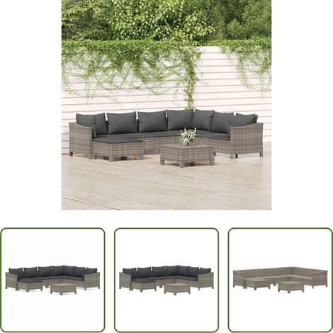 vidaXL Canapé en rotin - Salon de jardin 8 pcs avec coussins Gris Résine tressée (1/5)