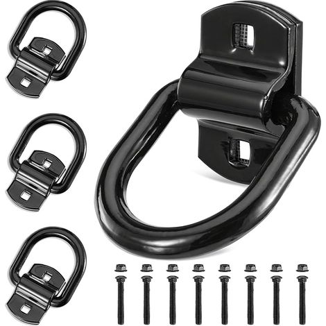 Lot de 4 Œillets d'Arrimage Robustes, Point de Butée Vissable 5400 kg, Anneaux d'Arrimage avec Plaque de Montage et Vis, Noir Accessoires de Remorque pour Bateaux,Voiture,Camions,Fourgonnettes (1/5)