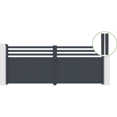 Puerta abatible 4m NEVIS H.160cm aluminio gris + 2 postes 20x20cm H.190cm (1/5)