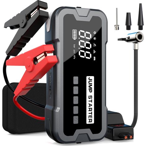 Booster de batterie 12V 8000mAh – Courant de crête 4000A – Lampe LED intégrée – Gonflage 150 PSI – USB 12V pour recharge appareils (1/5)