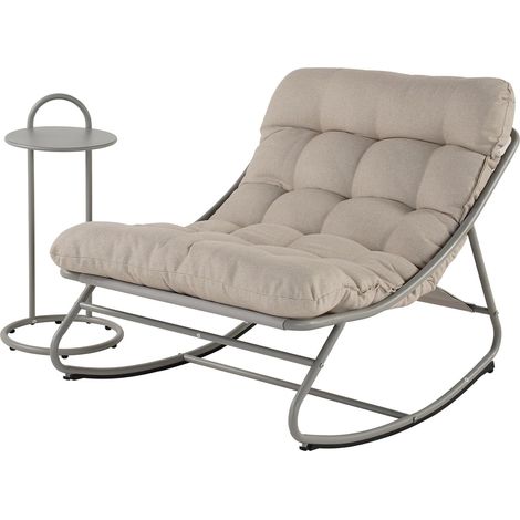 Grand patio Chaise à Bascule d'extérieur avec Coussin Gris foncé Fauteuil & Table Basse Blanc Cassé (1/5)