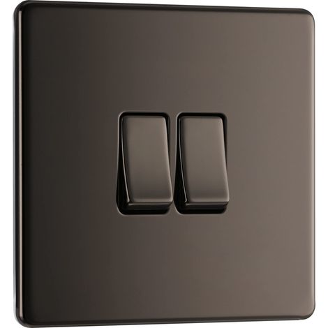 PLAQUE PLATE SANS VIS, DOUBLE INTERRUPTEUR, NICKEL NOIR, 16AX, 2 VOIES (1/5)