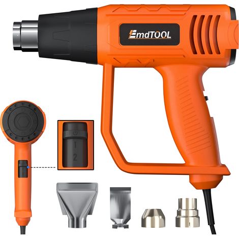 Pistolet à air chaud 2-Temp Pistolet à air chaud incl. 4 buses 2000 Watt Gun Orange