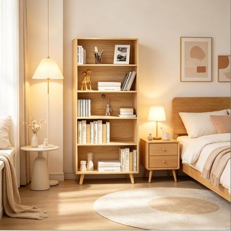 Bibliothèque 5 compartiments 60x24x144 cm bois clair OKMYHOME (1/5)