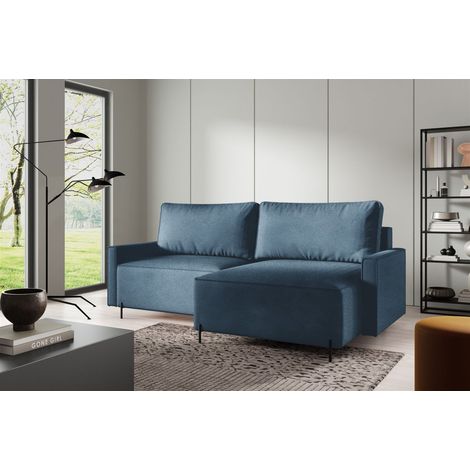 Ecksofa Schlafsofa Sofa BRAGA in Stoff Now or Never Meeresblau Ottomane Rechts (1/5)