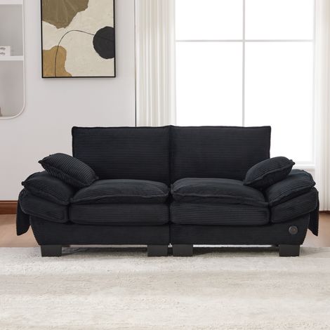 sofá 2 plazas con USB-C y bolsillos corduroy negro OKMYHOME (1/5)