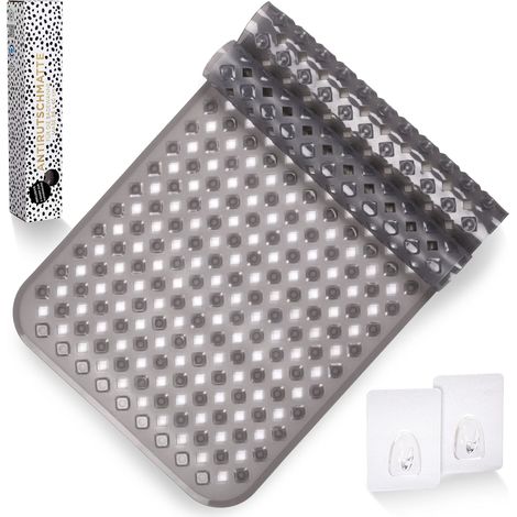 Tapis de baignoire antidérapant gris I 88 x 40 cm I Tapis antidérapant pour baignoire I Tapis de bain antibactérien avec ventouses et trous de drainage I Tapis de baignoire (1/5)