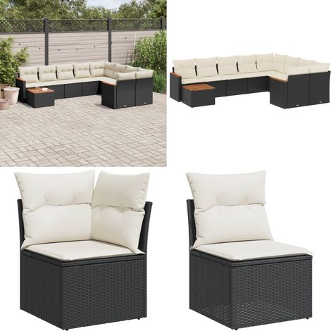 Salon de jardin 10 pcs avec coussins noir résine tressée - Ensemble Salon De Jardin - Mobilier Extérieur - Jardin Design - Chaise Lounge - Set Salon - Home & Living (1/5)