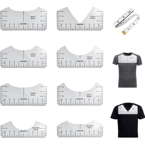 Lot de 8 gabarits pour t-shirts, comprenant 1 mètre ruban souple et un outil d'ajustement. (1/5)