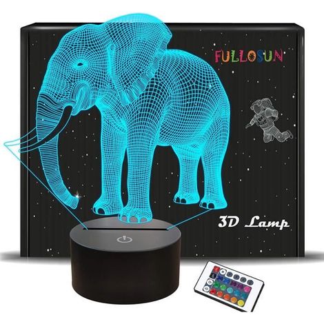 Cadeaux d\'éléphantveilleuse 3D pour enfants 16 couleurs changeant lampe illusion 3D avec télécommandecadeaux d\'anniversaire de 281-Ywey (1/4)