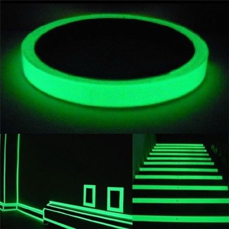 Rouleau de ruban adhésif lumineux en PVC phosphorescent imperméable pour escaliers, fournitures de scène, décoration, lumière verte (1 cm x 3 m) (1/5)