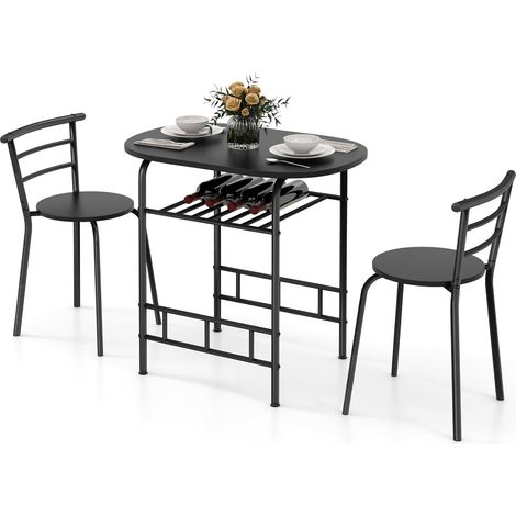 Costway – Table de cuisine ronde avec 2 chaises – Casier à vin intégré pour 6 bouteilles – Dimensions 80x53x77cm – Idéal pour petits espaces (1/5)