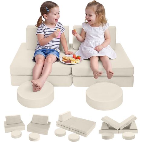 Canapé de jeu pour enfants, Canapé modulaire en forme de fauteuil pour coin doudou de la chambre des enfants, Canapé-lit, Ensemble de canapé pour enfants en 8 pièces, Canapé en mousse avec (1/4)