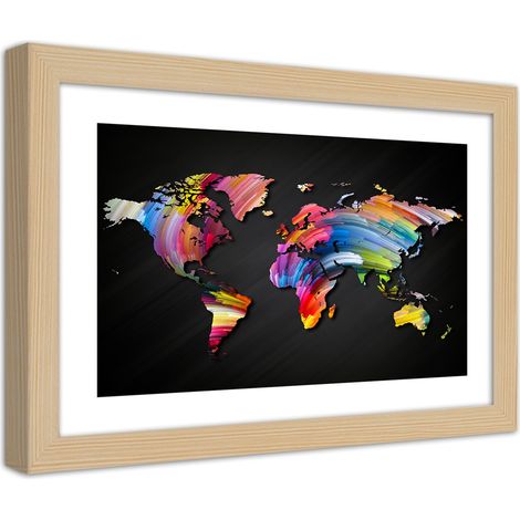Quadro con cornice, Mappa del mondo in diversi colori - 45x30 (1/5)