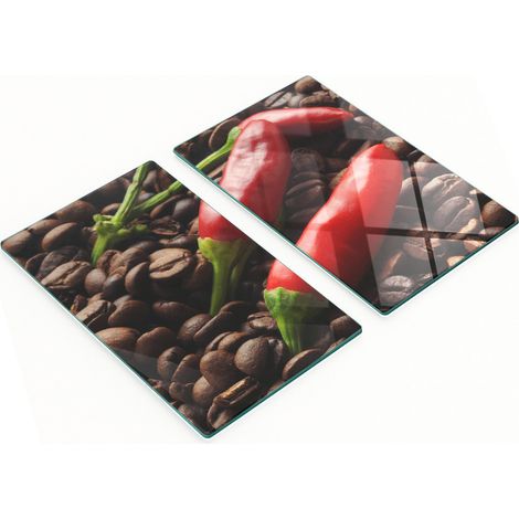 Stilvolle und robuste zwei Glasplatten mit Chili- und Kaffeemotiven, 2 x 30 x 52 cm (1/5)