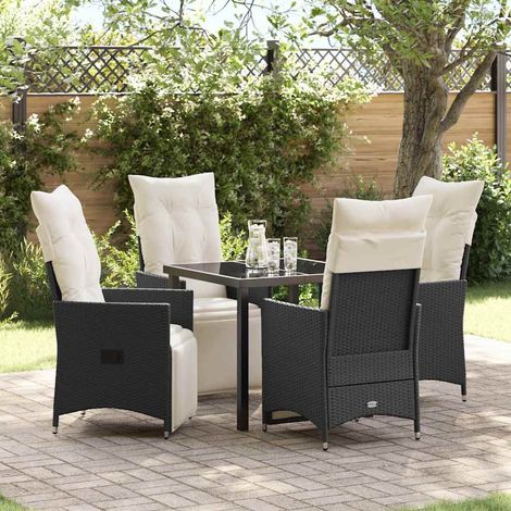 vidaXL Garten Essgruppe mit Kissen 5 pcs Schwarz Poly-Rattan (1/5)