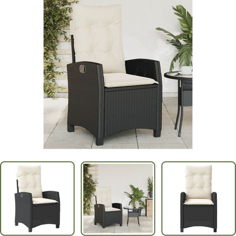 Chaise inclinable - Chaise inclinable de jardin avec coussins noir résine tressée (1/5)