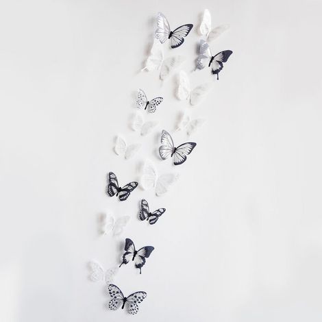 18 Pcs 3D Cristal Papillon Décoration Murale avec Adhésif, Papillons Sticker Mural Stickers Muraux Stickers Muraux Maison DIY Décor pour Bébé Enfants Chambre, Salon (Noir et Blanc) (1/5)