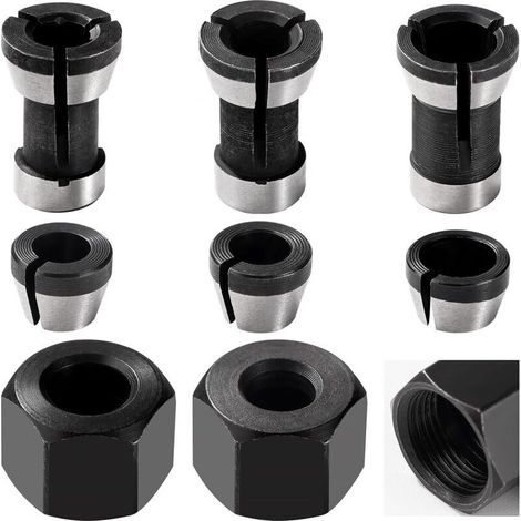6pcs 6mm/6.35mm/8mm Chuck Head Collet Chuck Router Chuck Adapter Chuck with 2pcs Screw Nuts for Engraving Machine (1/5)