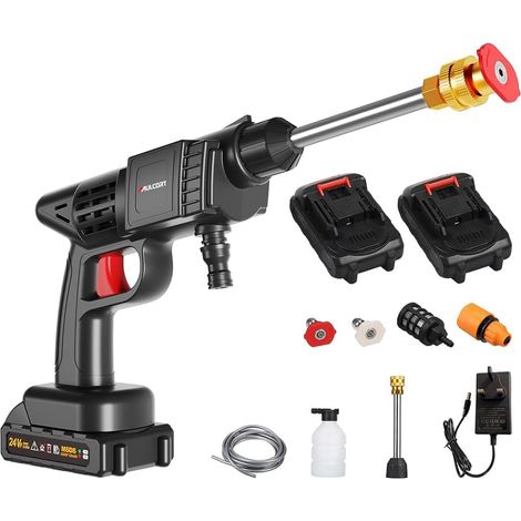 Cordless Pressure Washer, 150PSI Portable Pressure Cleaner Handheld with Battery and Charger 24V 1500mAh Rechargeable Battery Electric Pressure Washer (2 Batterie Type A) (1/5)