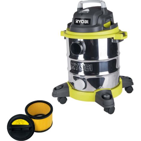 Pack RYOBI Aspirateur eau et poussière RVC-1220I-G - 1250W - 20L - Filtre de rechange - RAKVACF2030