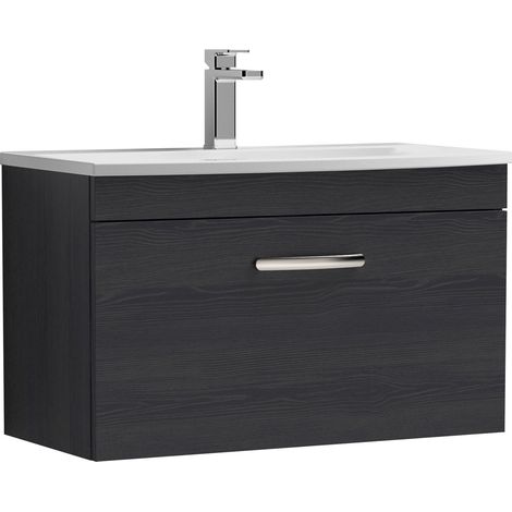 Nuie Athena Wall Hung 1-Drawer Vanity Unit with Basin-4 800mm Wide - Charcoal Black (1/5)