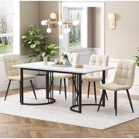 Ensemble table et chaises 5 pièces, table 140 x 80 cm, blanc HAVRYA (1/5)