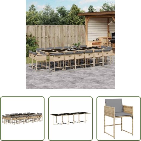 Chaises de jardin - Ensemble à manger de jardin et coussins 17 pcs mélange beige (1/5)