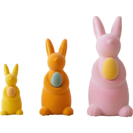Set di 3 Coniglietti Decorativi Pasquali Rosa Giallo Arancione (1/5)