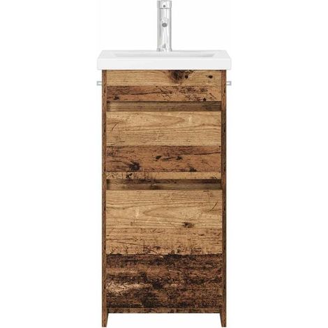 Meuble Salle de Bain avec Lavabo Intégré, Style Rétro en Bois Massif, Vasque Céramique et Meuble de Toilette Moderne pour Salle d'Eau (1/5)