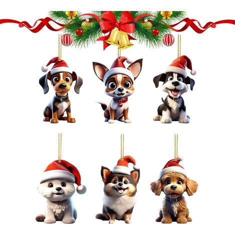 Ornements De Noël Chien 6 Pendentifs Animaux Mignons Ornements chiens suspendus 2D en acrylique Fête Vacances Sapin De Noël Fenêtre Mur Porte Amateurs Déco Maison Propriétaires (1/5)