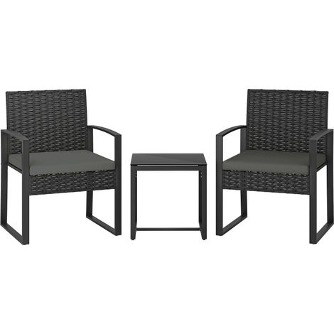 Salon de jardin 3 pièces 55x58x76 cm en polyrattan gris foncé, pour balcon – MEUBLIV (1/5)
