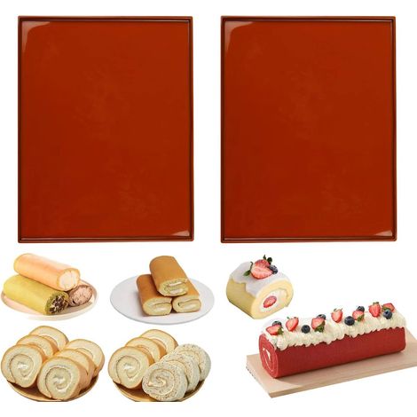 Lot de 2 tapis de cuisson flexibles en silicone antiadhésifs dimensions 30 x 26 cm pour pâtisserie cuisine et préparation de roulés suisses couleur marron (1/5)