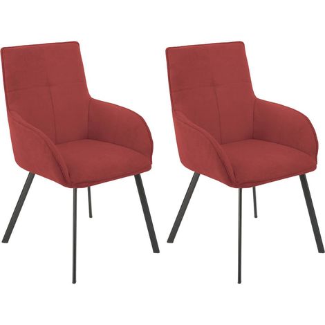 Lot de 2 fauteuils de table enveloppants en tissu rouge pieds métal laqué anthracite - EVIDENCE (1/3)