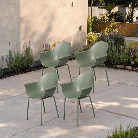 Set de 4 chaises de jardin vertes en métal et plastique en acier (1/5)