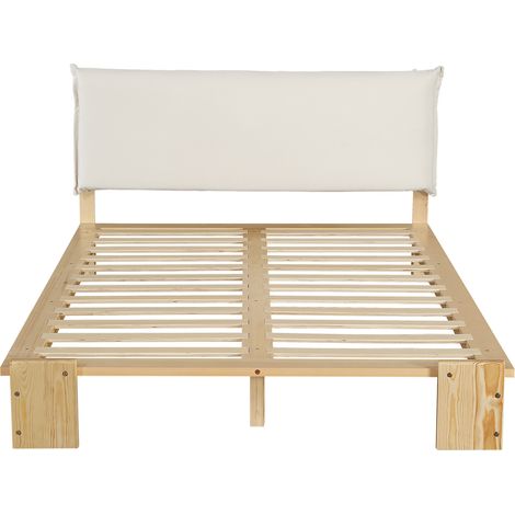 CAIziLit rembourré, lit simple, lit pour enfant, dossier rembourré avec fermeture velcro, sommiers à lattes stables, pieds de lit plus larges, pin+éponge+contreplaqué, naturel, 140x200cm (1/5)
