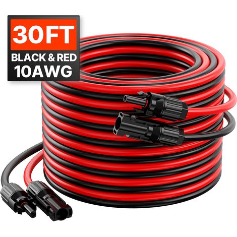 Mophorn Cavo di Estensione per Pannello Solare 9,14 m, Cavo 10 AWG per Pannelli Fotovoltaici Impermeabile IP67 -40℃~105℃ in Rame Stagnato per Uso Domestico, Navale e Camper, Set di 2 Pezzi (1/5)