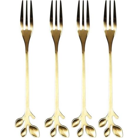 Fourchette À Dessert - Acier Inoxydable - Finition Feuille D'Or - 12,2 Cm - Lot De 4 (1/4)