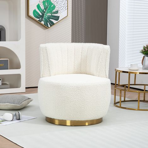 Fauteuil pivotant 360° en Teddy blanc, 62,5 x 62 x 69,5 cm, assise rembourrée (1/5)