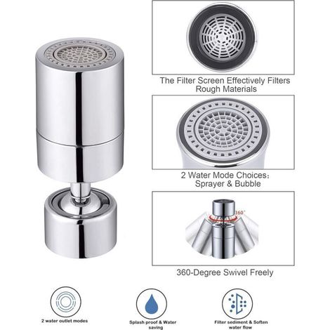 Aérateur de Robinet Pivotant Grand Angle Réglable Accessoire Robinet de Cuisine de Salle De Bain 2 Modes (1/3)