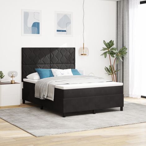 LED Box Spring Bed with Mattress Black 160 x 200 cm Fabric vidaXL (1/5)