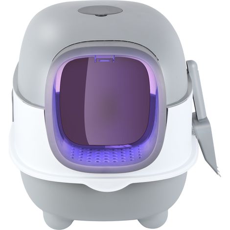 Caja de Arena para Gatos, Arenero Gatos Autolimpiable, Esterilización UV Desodorización Fácil de Limpiar Gris