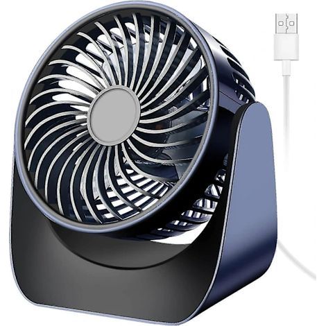 Ventilateur USB silencieux, mini ventilateur de bureau 3 vitesses, rotation à 360°, petit ventilateur de table portable et puissant pour chambre, voiture, camping et activités de plein air (bleu marin