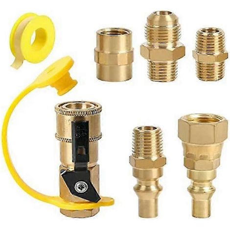 Raccord rapide pour propane pour véhicule de loisirs, adaptateur de vanne 1/4 pouce NPT mâle à passage intégral, bouchon 3/8 Qu-Good (1/5)