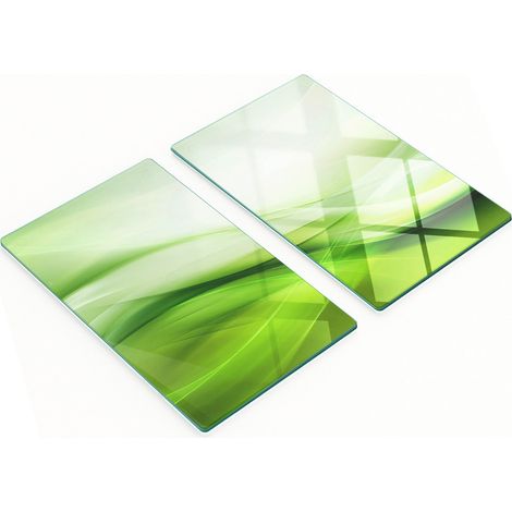 Tablas de cortar decorativas de cristal para cocina, dise帽o de olas verdes, 2x30x52 cm.